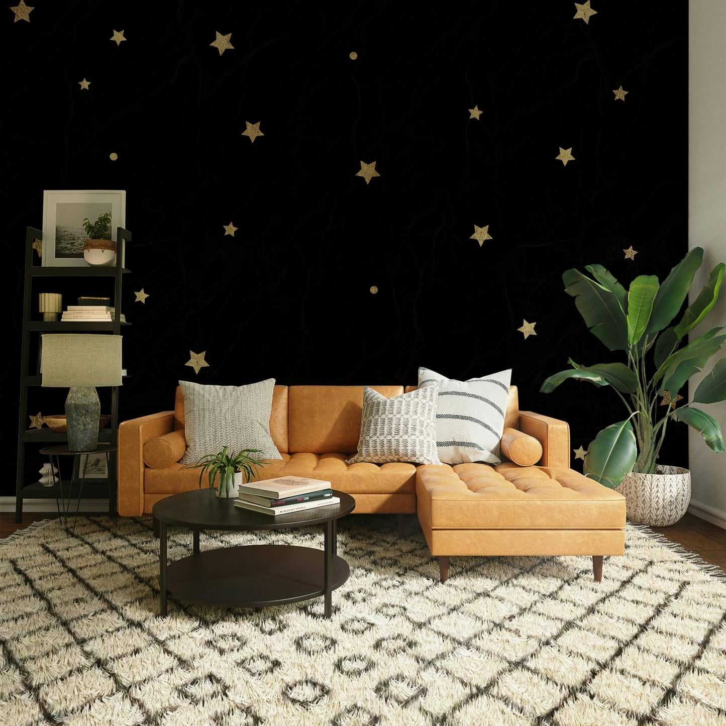 Glowing stars on black background creating a tranquil ambiance

