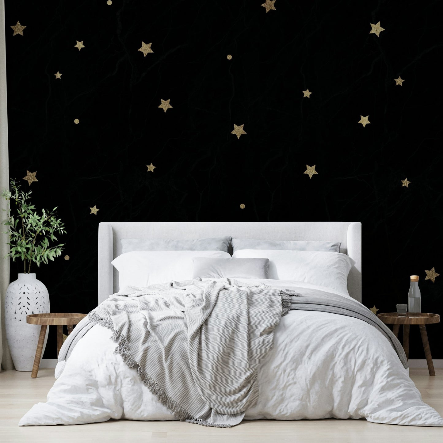 Celestial scene of stars against a deep black sky mural

