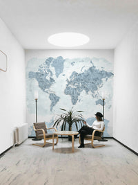 Steel Blue Watercolor World Map Wallpaper