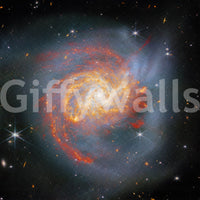 Stellar Canvas wallpaper mural close-up showing the orange and blue spiral galaxy pattern against starry space