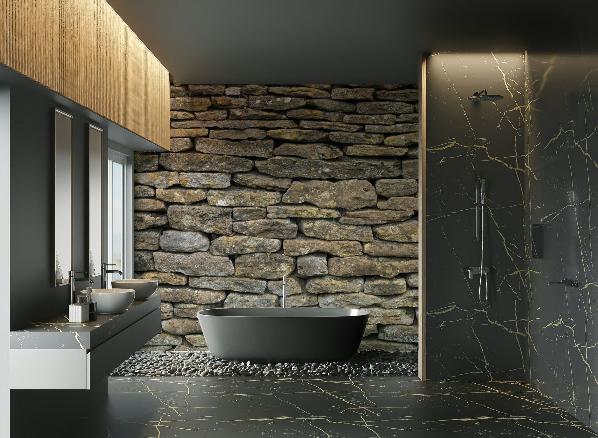 Wall decor evoking natural elements.

