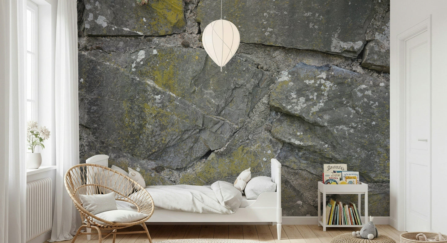 Wall mural showcasing natural stone textures with cracks and fissures for a timeless, earthy aesthetic.