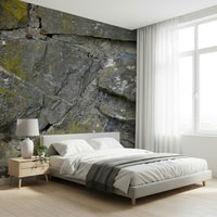 Cracked Stone Texture Wallpaper Wall Mural with rugged surfaces creating a striking, textured feature wall.