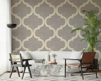 Moroccan ogee wallpaper in stone grey with ivory trellis