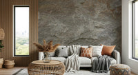 Stone-inspired wallpaper mural with subtle textures and neutral colors for elegant, calming décor.