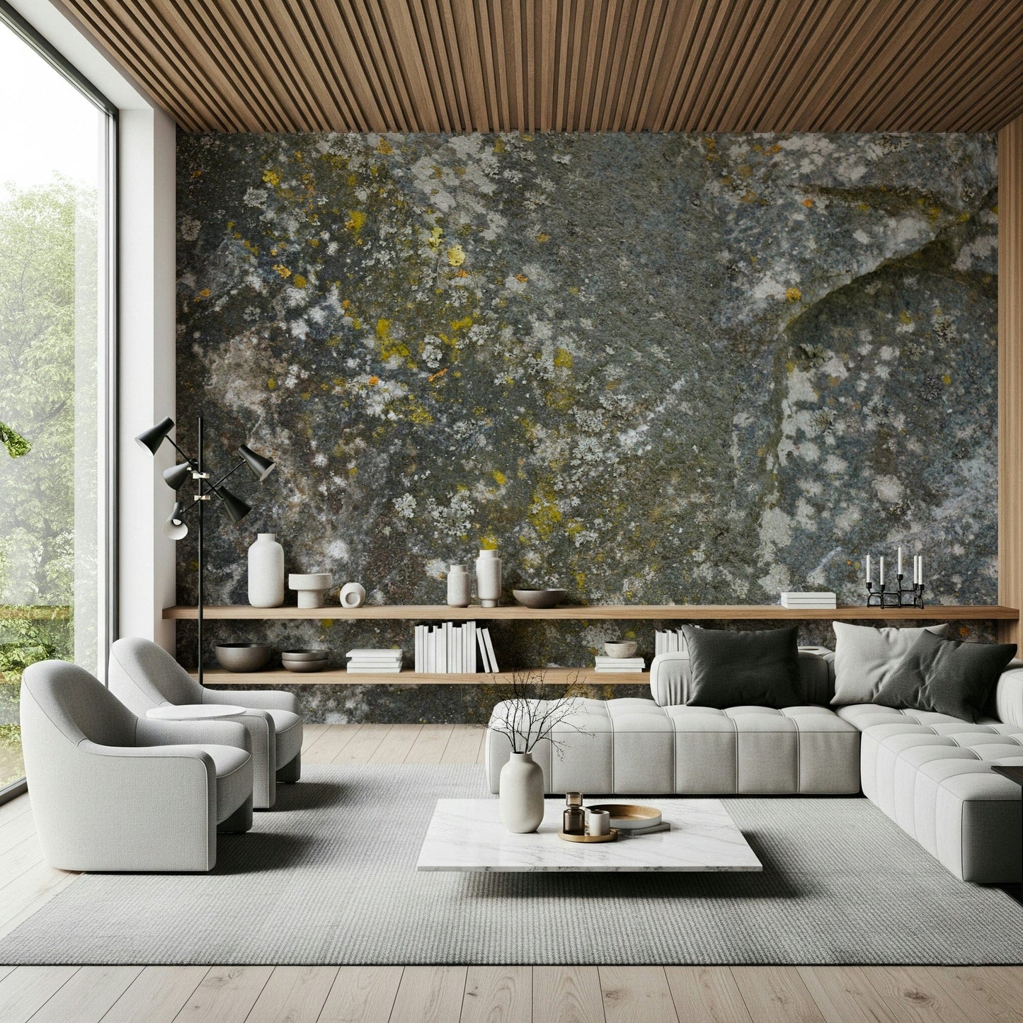 Stone-inspired wallpaper with detailed rock textures and natural shading.