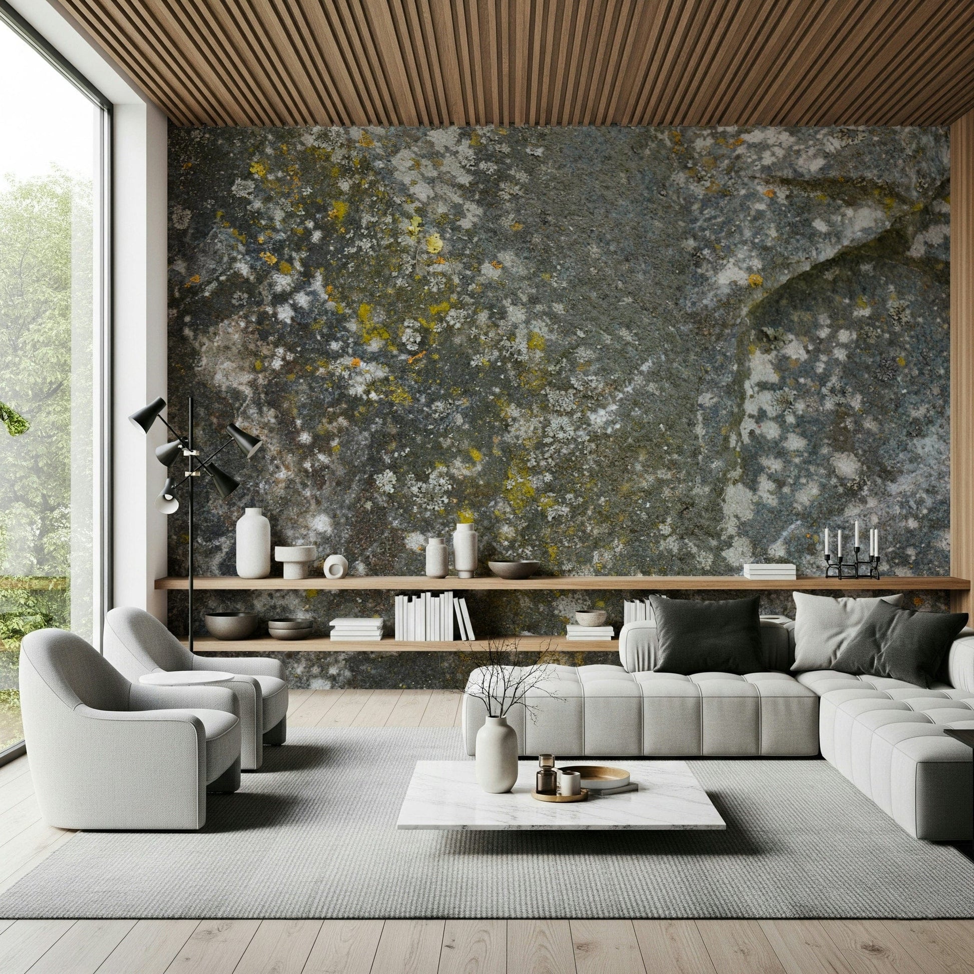 Stone-inspired wallpaper with detailed rock textures and natural shading.