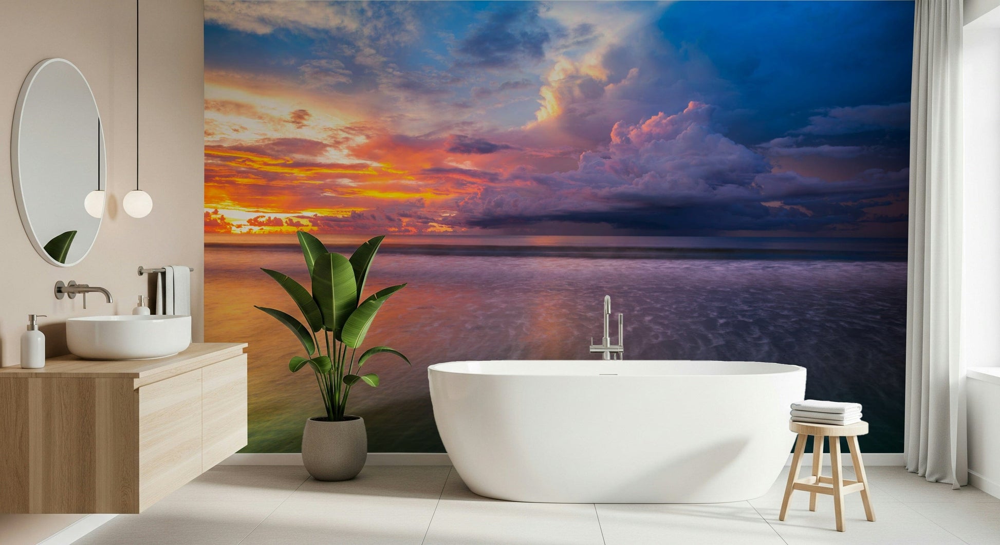 Intense sunset wallpaper storm clouds reflecting on the water.