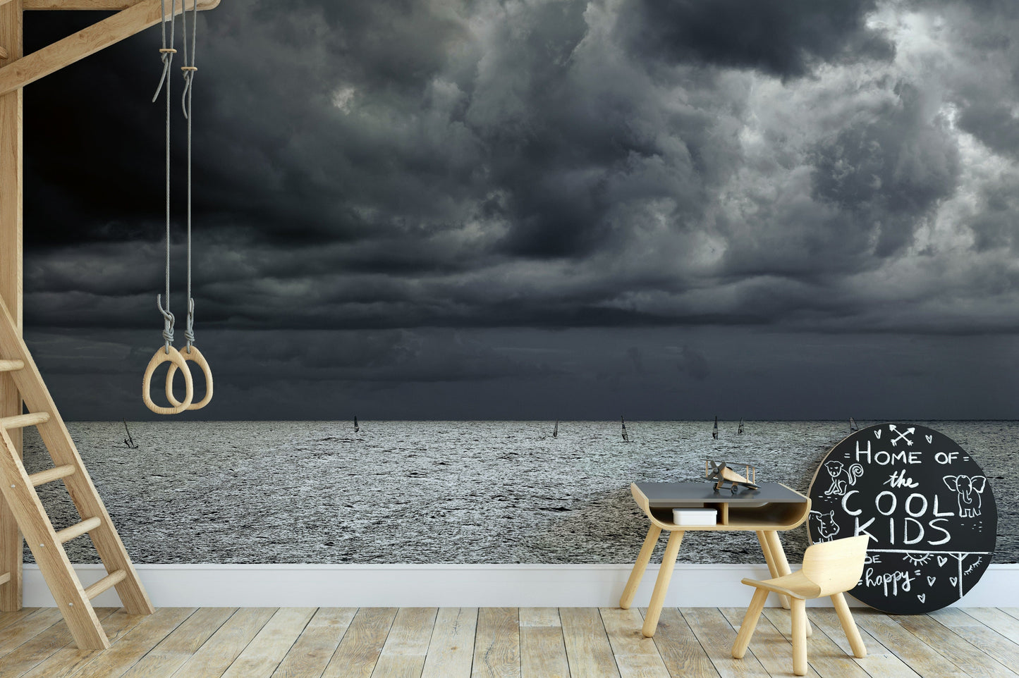 A beautiful coastal rock wallpaper mural with crashing waves.

