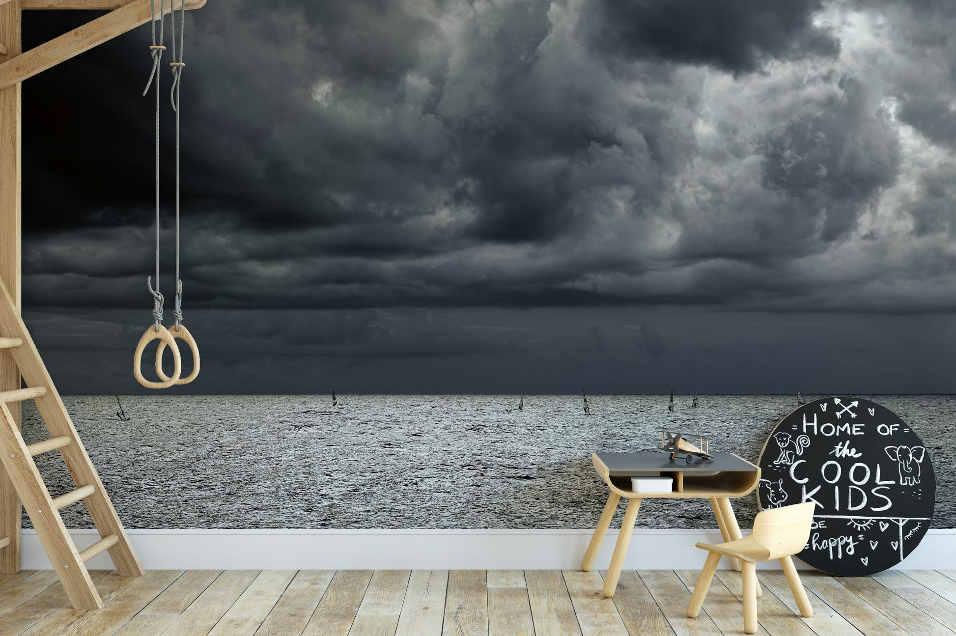 A beautiful coastal rock wallpaper mural with crashing waves.

