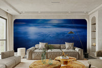 A serene winter coastal wall mural for nautical decor.

