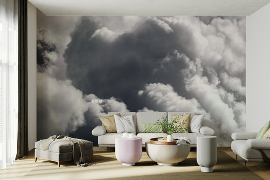 An angled shot of the mural's gentle color palette.