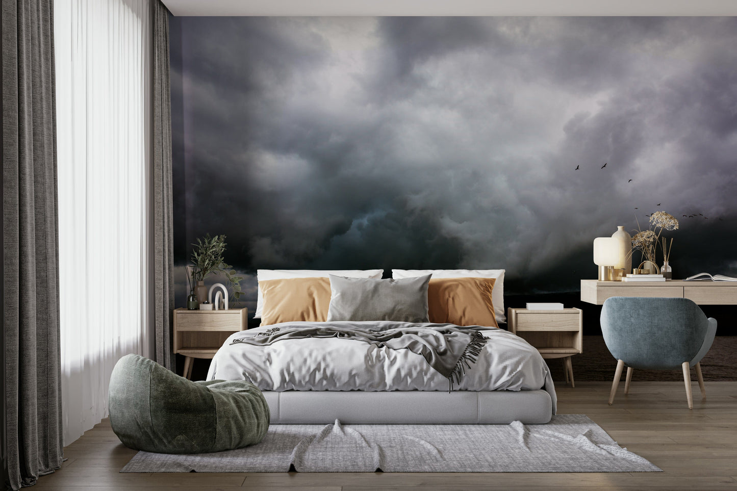 A graceful subtle pattern wall mural in soft, natural tones.

