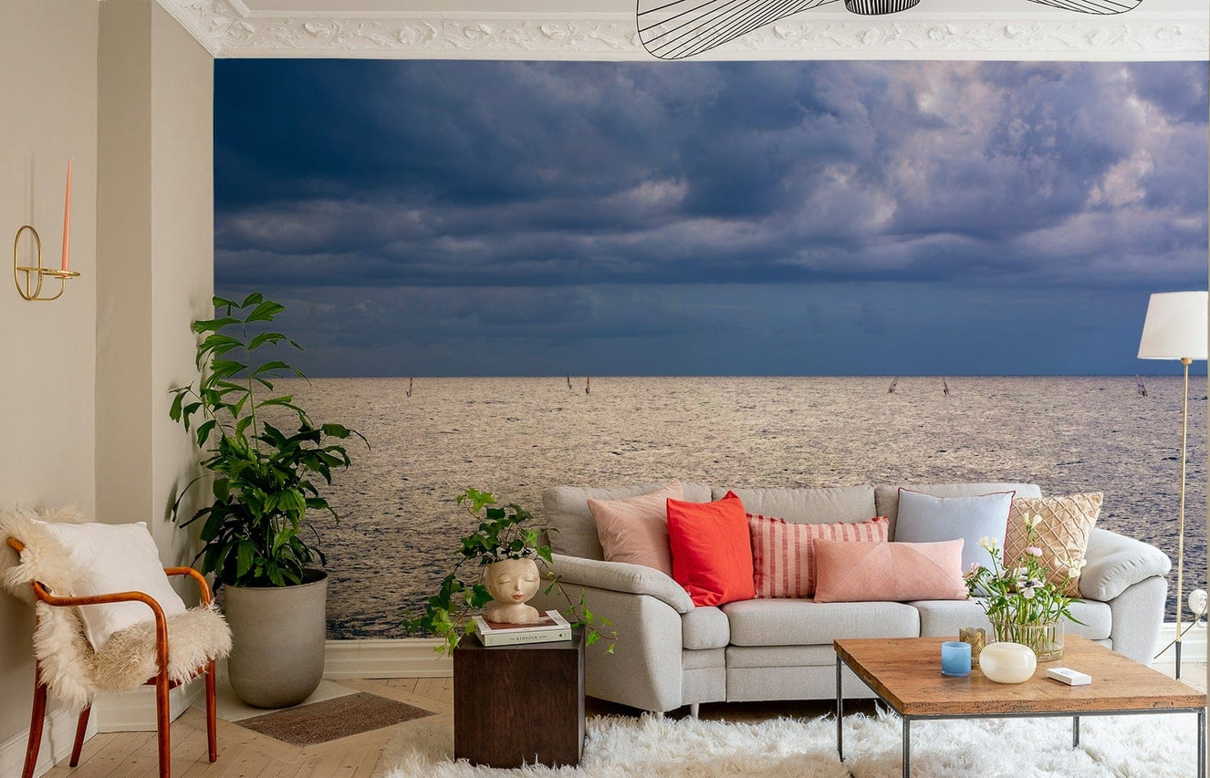 A calming ocean wave wallpaper mural that defines a space.

