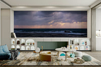 A peaceful geometric design mural on decorative wallpaper.

