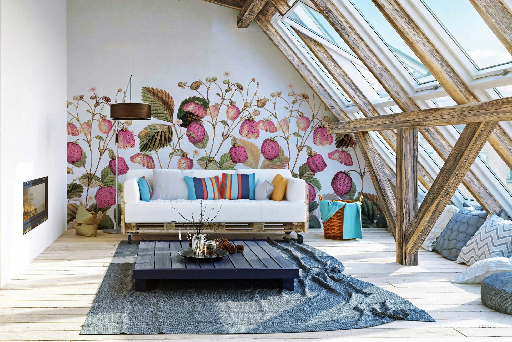 Hand-painted strawberry wallpaper design

