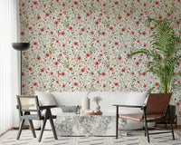Colorful Watercolor Strawberry Flower Meadow removable wallcovering.