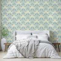 Nursery wallpaper with delicate misty green foliage

