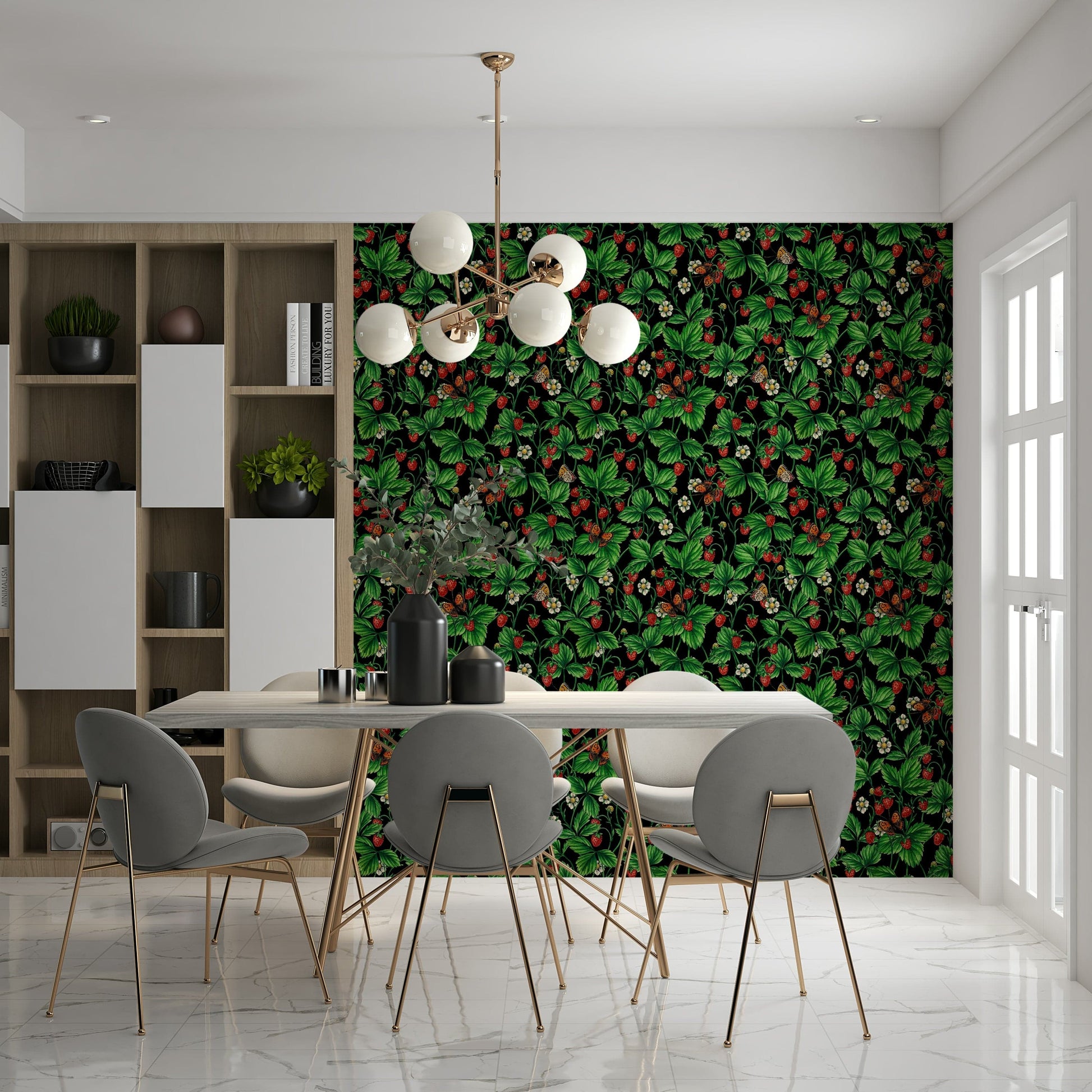 Wild Roses and Butterflies Wallpaper — delicate garden scene with roses, butterflies, and pastel greenery.