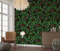 Romantic floral wallpaper featuring pink roses, yellow blooms, and butterflies for a whimsical look.