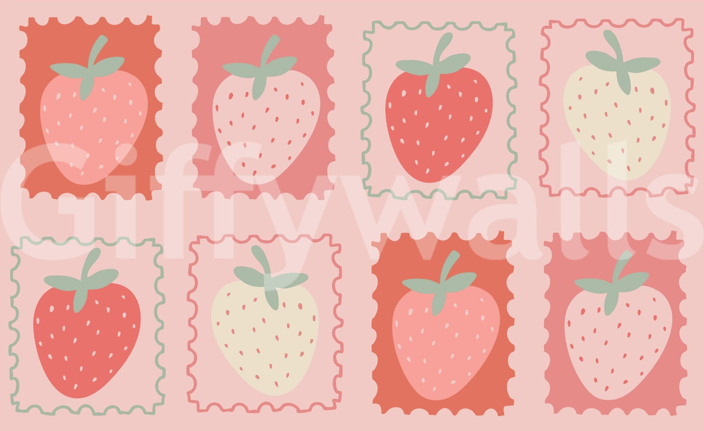 Strawberry wall art with collectible stamp look


