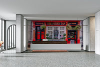 Urban cafe-inspired wall mural with cozy pub vibe

