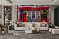 Charming street-side mural with cafe and shop details

