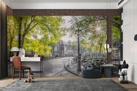 The wallpaper is applied seamlessly, making the view feel realistic.

