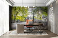 A close-up view of a green bicycle among the others.

