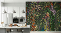 Tropical wallpaper with Strelitzia plants and rich foliage creating a serene garden vibe.
