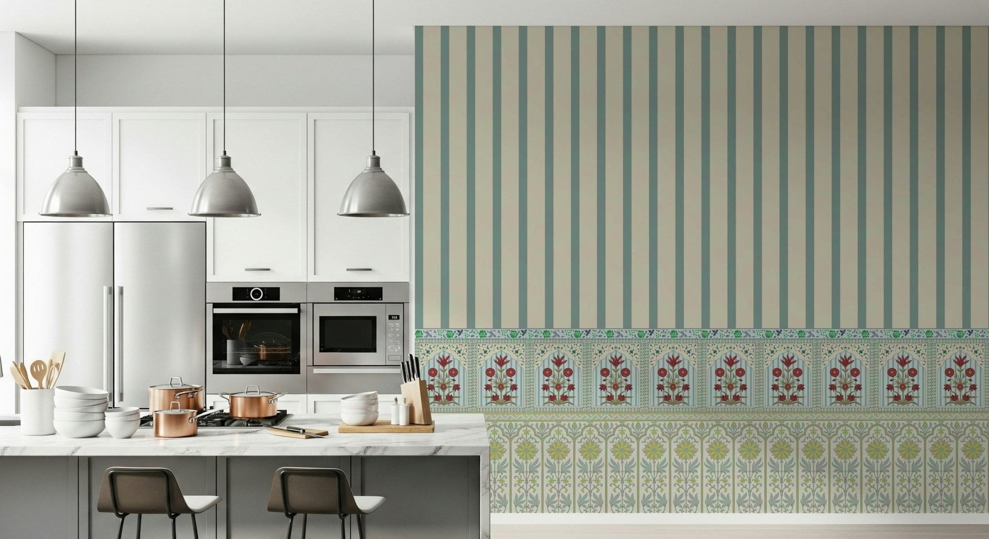 Vertical garden motifs for a master bedroom feature wall.