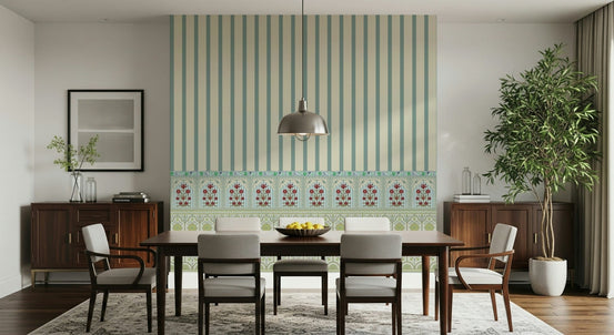 Striped Garden Border Wall Mural in an open-plan living space.