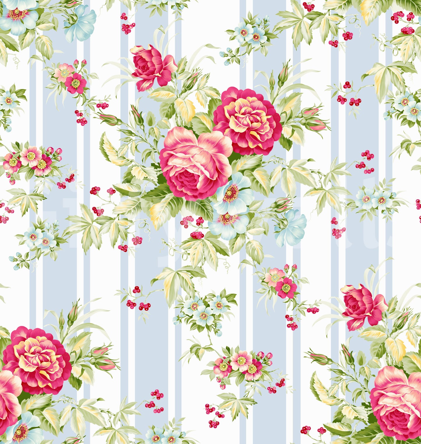Classic mural featuring roses in a gently striped layout.

