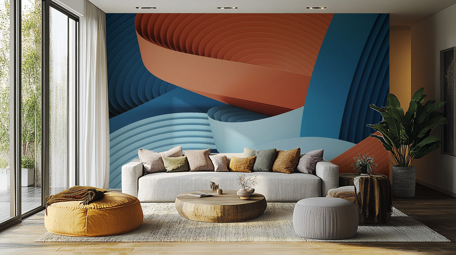 Stunning Strips wallpaper mural as a feature wall in a home office workspace