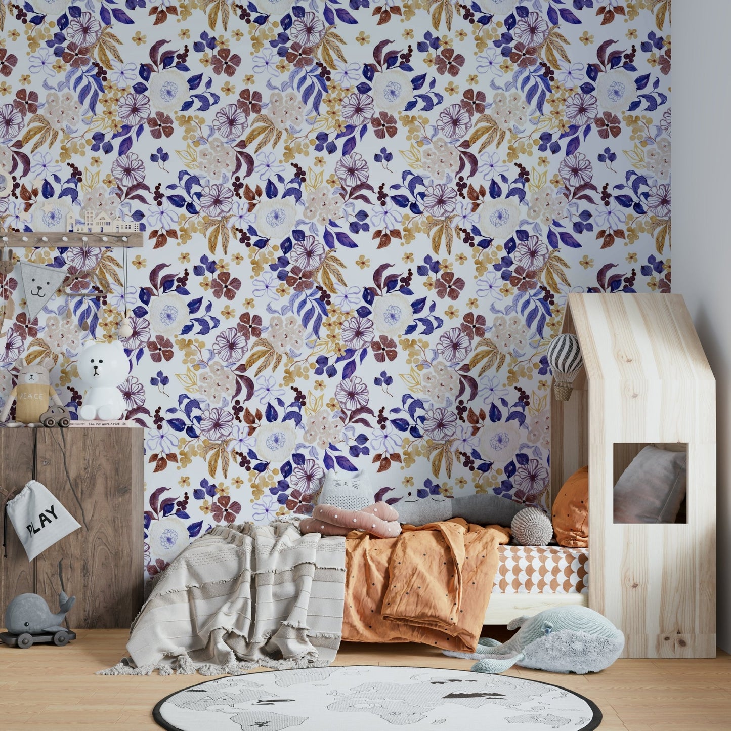 Elegant wall covering with gentle plant illustrations

