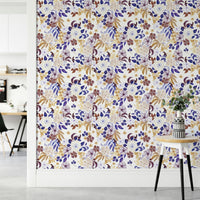 Delicate botanical print wallpaper in muted tones

