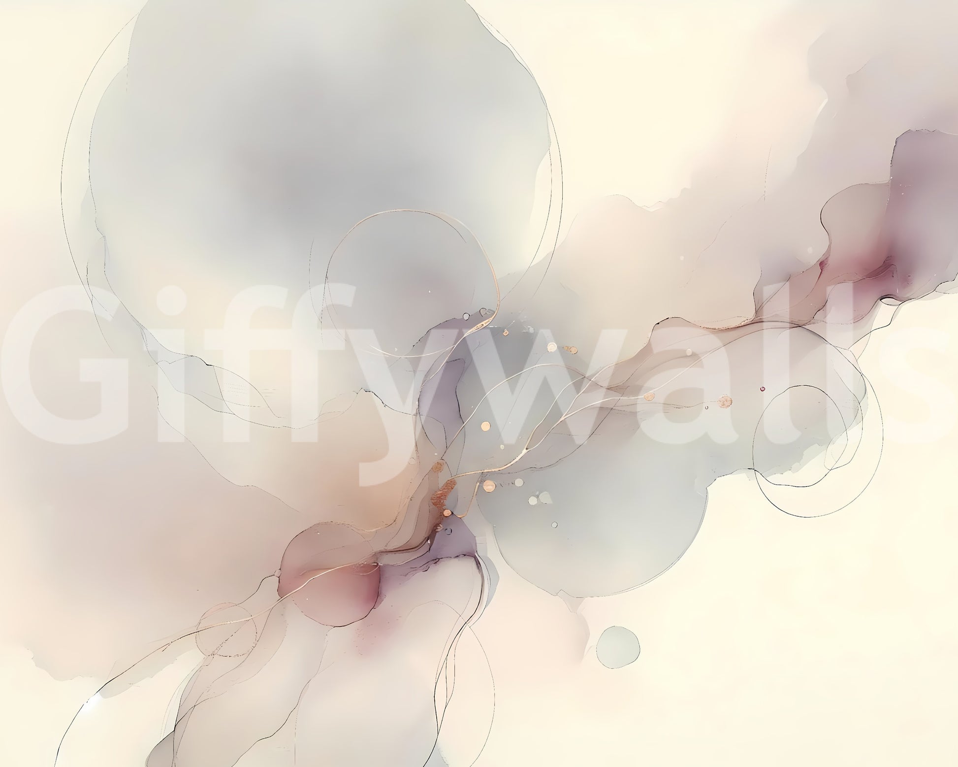 Modern kitchen interior with a Subtle Breeze Wall Mural accent wall.