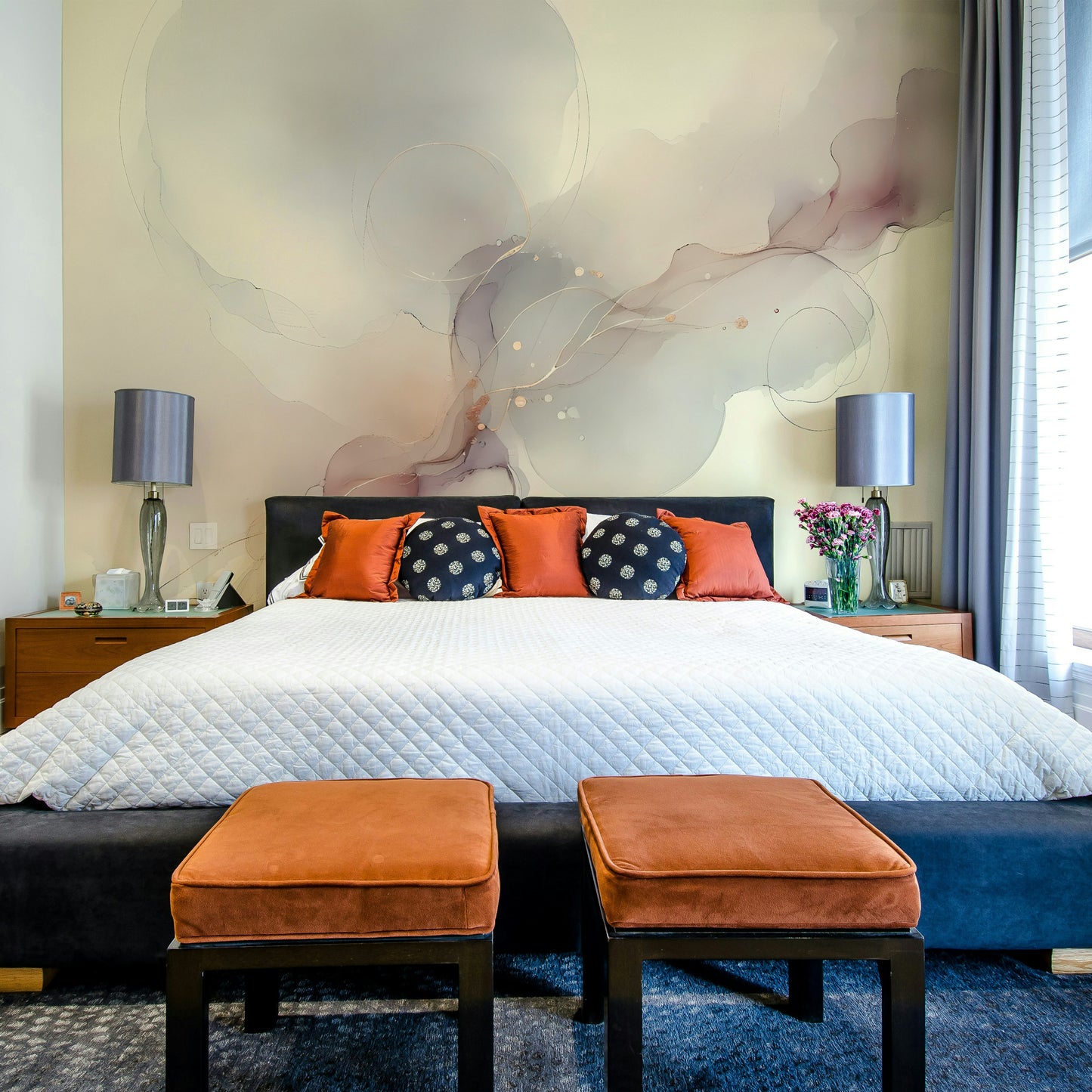 Close-up of Subtle Breeze Wall Mural showing delicate brush strokes and matte finish.