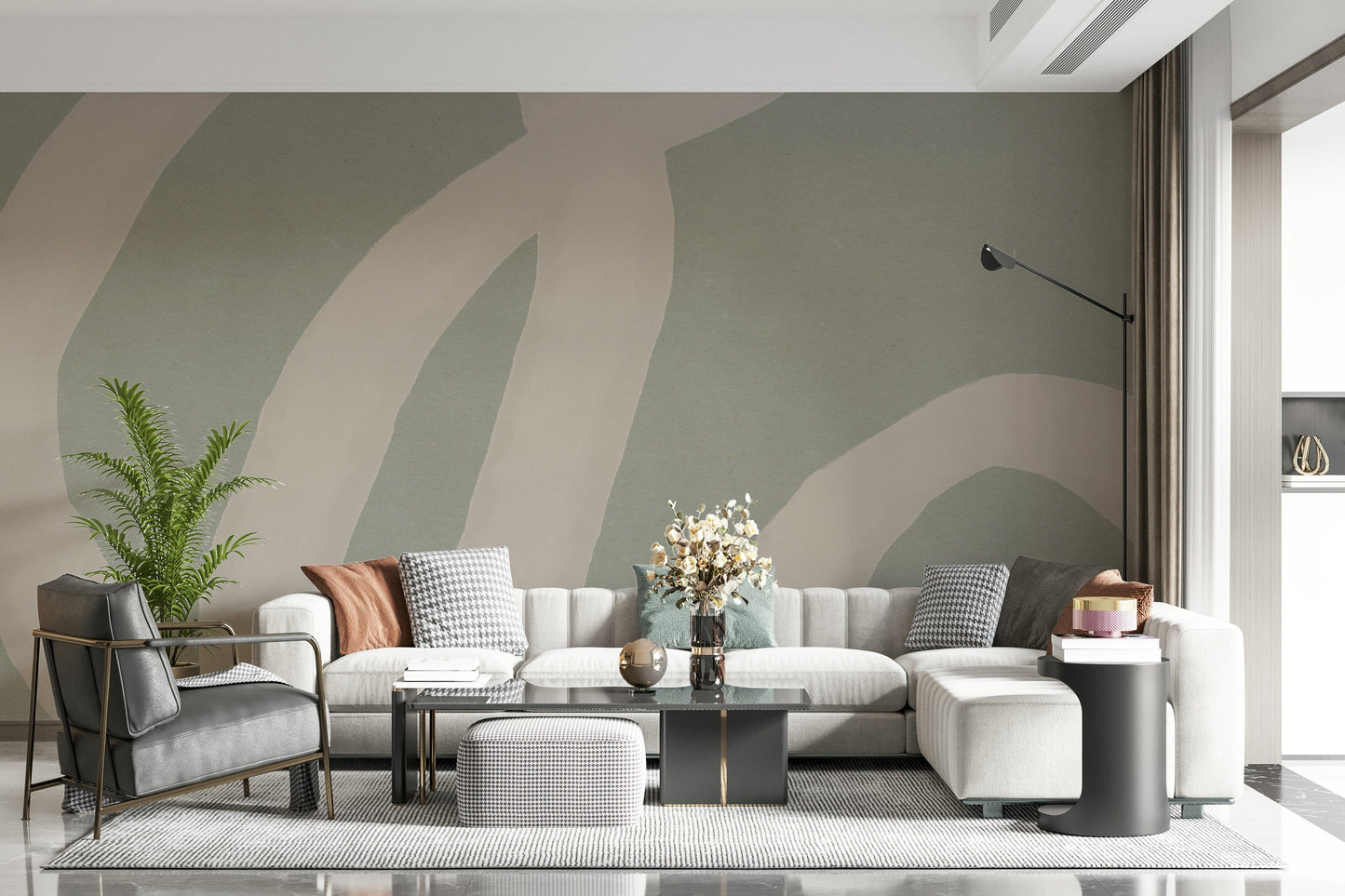 An artistic minimalist form mural for home decor.