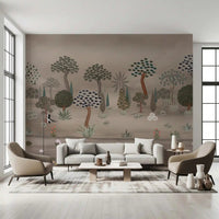 Subtle Eastern Garden wall mural showing decorative woodland forms