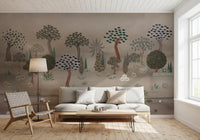 Office area Subtle Eastern Garden wall mural with earthy tree pattern