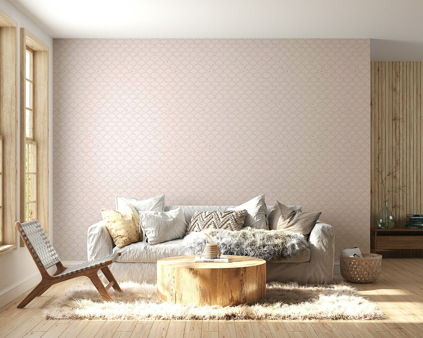 Subtle Scallops Wallpaper installed in a laundry room to add clean, organized visual texture.
