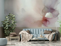Subtle Serenity Wall Mural in a minimalist apartment living room with neutral furniture.
