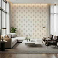 A gentle tropics wallpaper displaying muted palm silhouettes in a repeated design.
