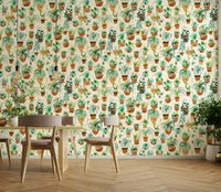 Wallpaper with beautiful succulents and stylish, earthy plant pots.

