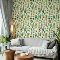 Wallpaper featuring vibrant succulents in stylish, modern pots.

