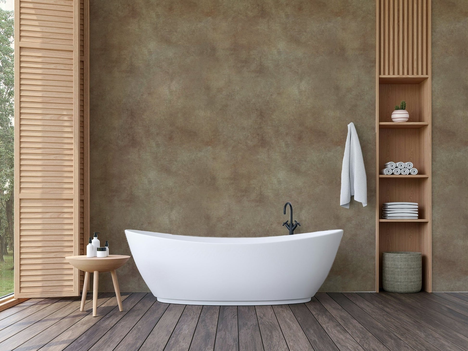 Distressed suede-look wallpaper in chamois color

