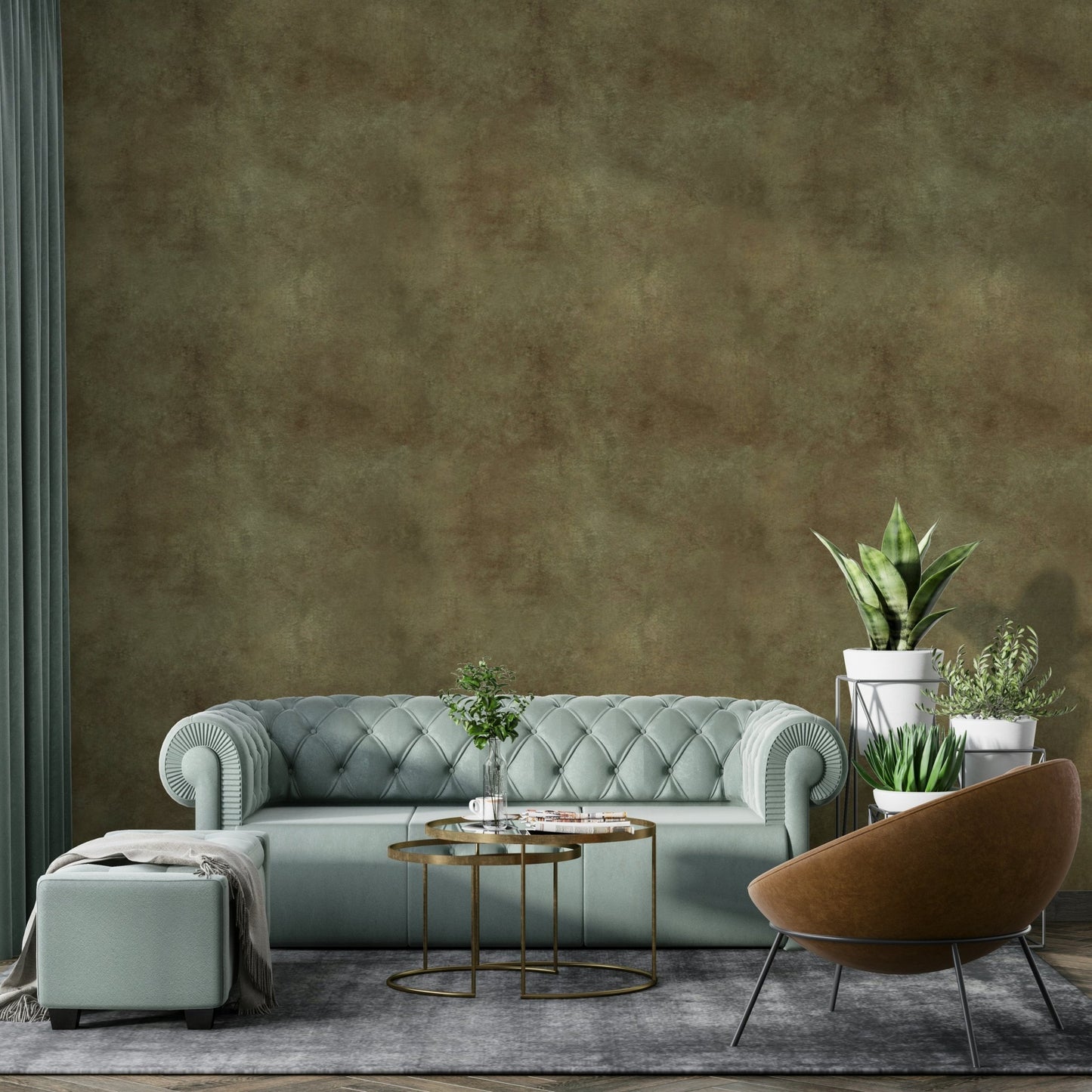 Faux leather olive green wall covering design

