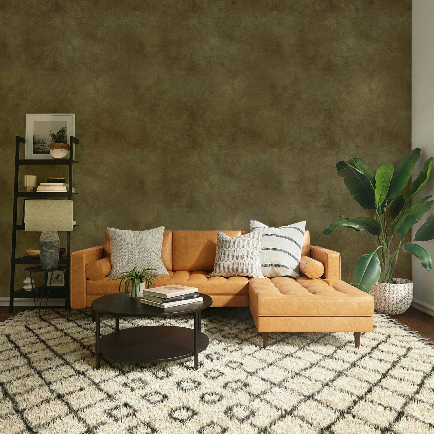 Muted green suede wallpaper with matte finish

