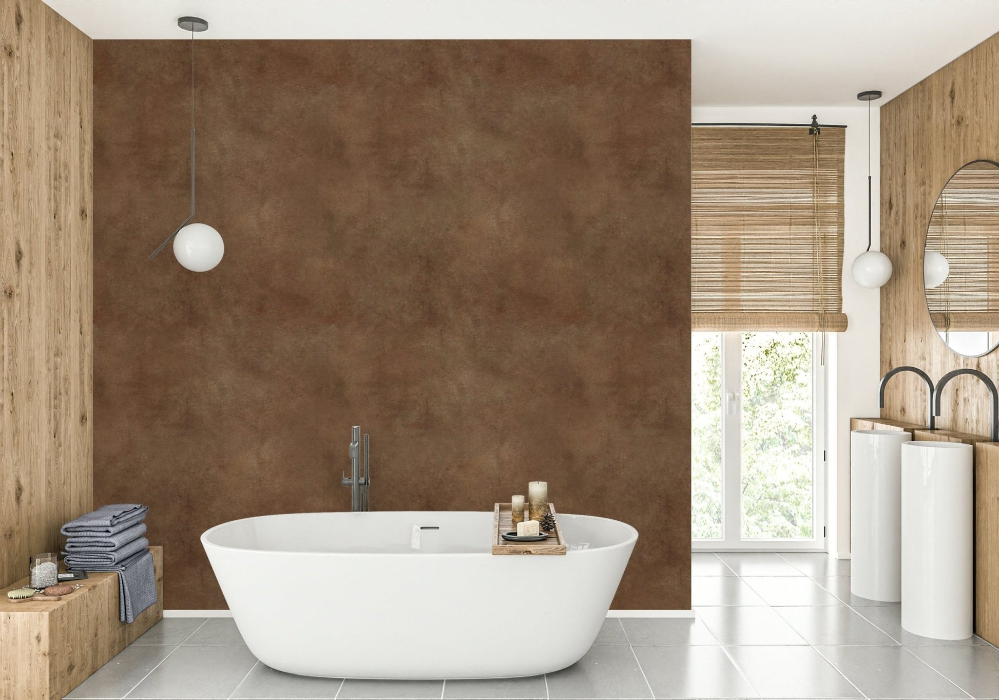 Sable-toned wall mural with suede effect detail

